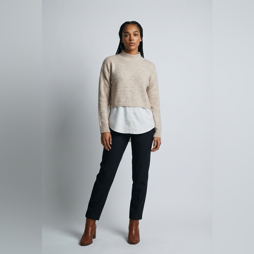 Heather Oatmeal Mock Neck Sweater Shirt